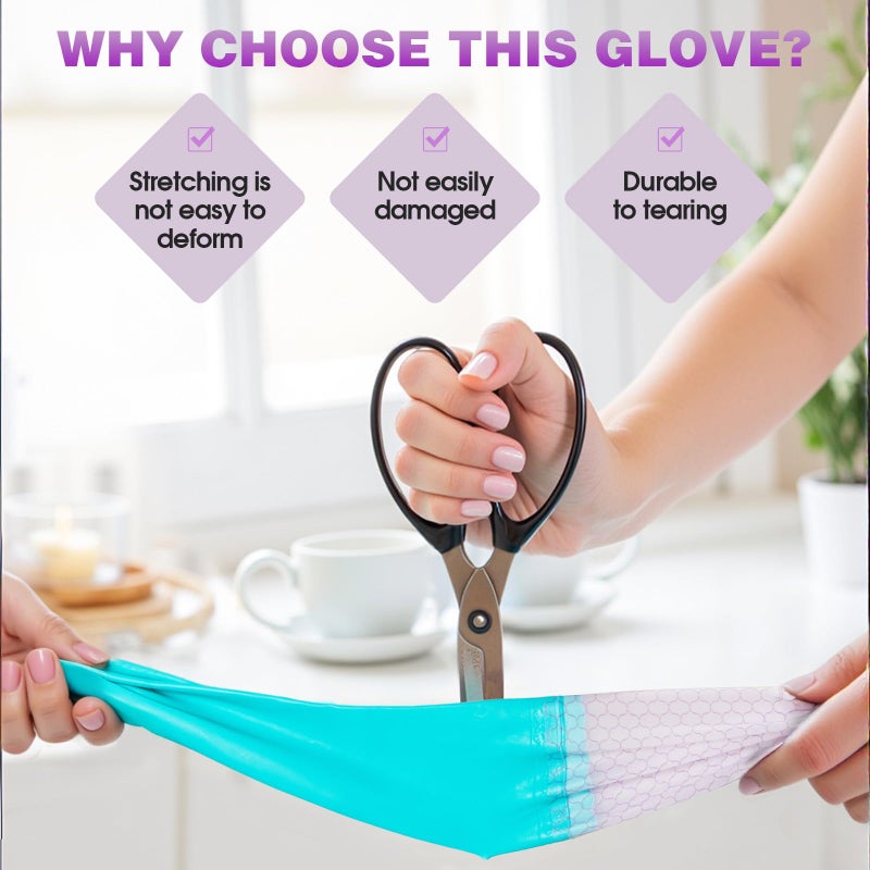 Elgood Reusable Long Sleeve Dishwashing Cleaning Gloves with Latex Free,Cotton Lining,Kitchen Gloves 2 Pairs,Purple+Blue M - Image 3